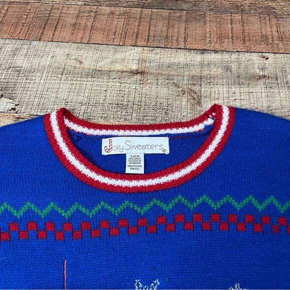 Jolly Sweaters | Blue HOHOHO Holiday Drunk Reindeer Ugly Christmas Sweater Sz S - Picture 2 of 4